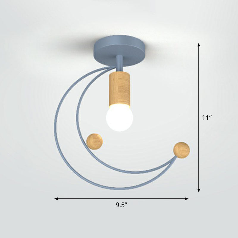 Antique Framed Iron Semi Flush Mount Ceiling Light - 1 - Light Fixture For Corridor Grey / Moon