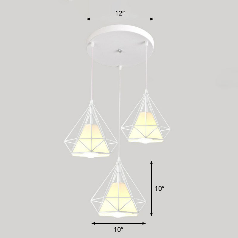 Multi-Bulb Diamond Frame Iron Ceiling Light For Restaurants And More White / Round