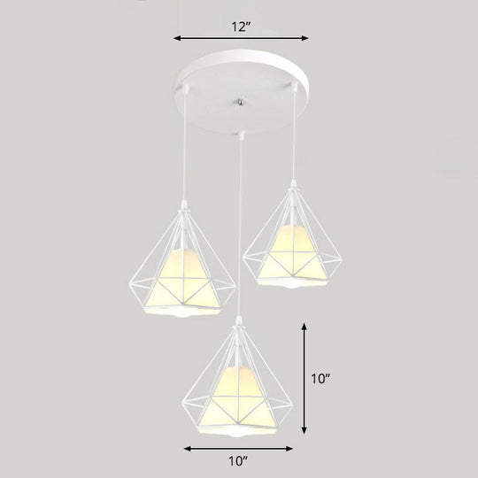 Multi-Bulb Diamond Frame Iron Ceiling Light For Restaurants And More White / Round
