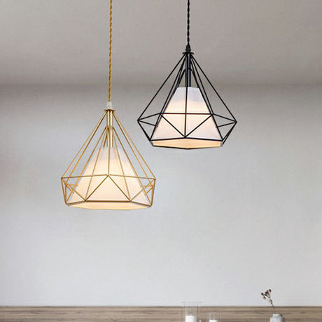 Antique Diamond Cage Iron Pendant Light Fixture For Dining Room