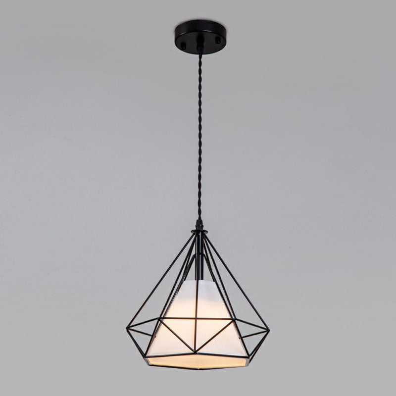 Diamond Cage Iron Pendant Light For Dining Room - Vintage Hanging Fixture