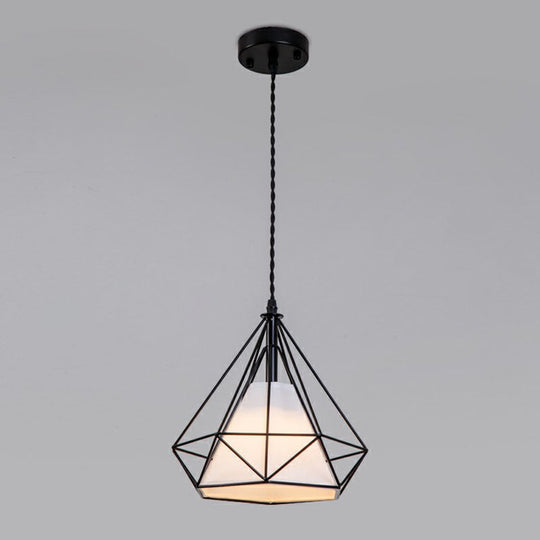 Diamond Cage Iron Pendant Light For Dining Room - Vintage Hanging Fixture