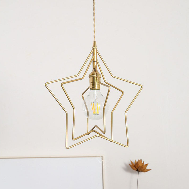 Gold Retro Star Frame Iron Pendant Light For Restaurants