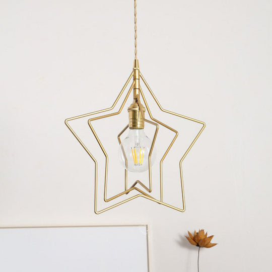 Gold Retro Star Frame Iron Pendant Light For Restaurants