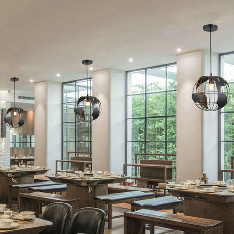 Vintage Terrestrial Globe Iron Pendant Lamp - Single-Bulb Hanging Light For Corridor