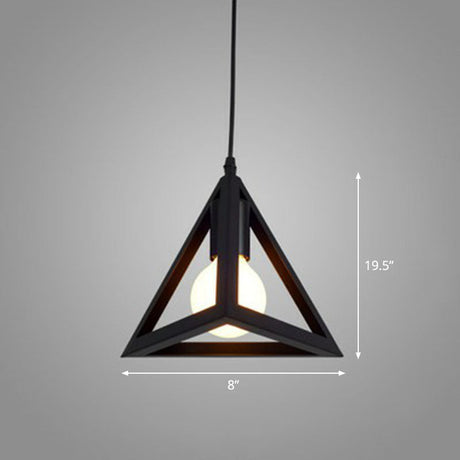 Sleek Black Iron Pendant Light - Geometric Cage Design With 1-Bulb For Corridors / Triangle