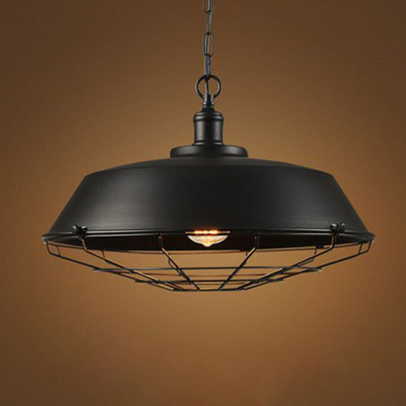 Vintage Industrial Hanging Lamp - Iron Lighting Pendant With Cage Bottom In Black