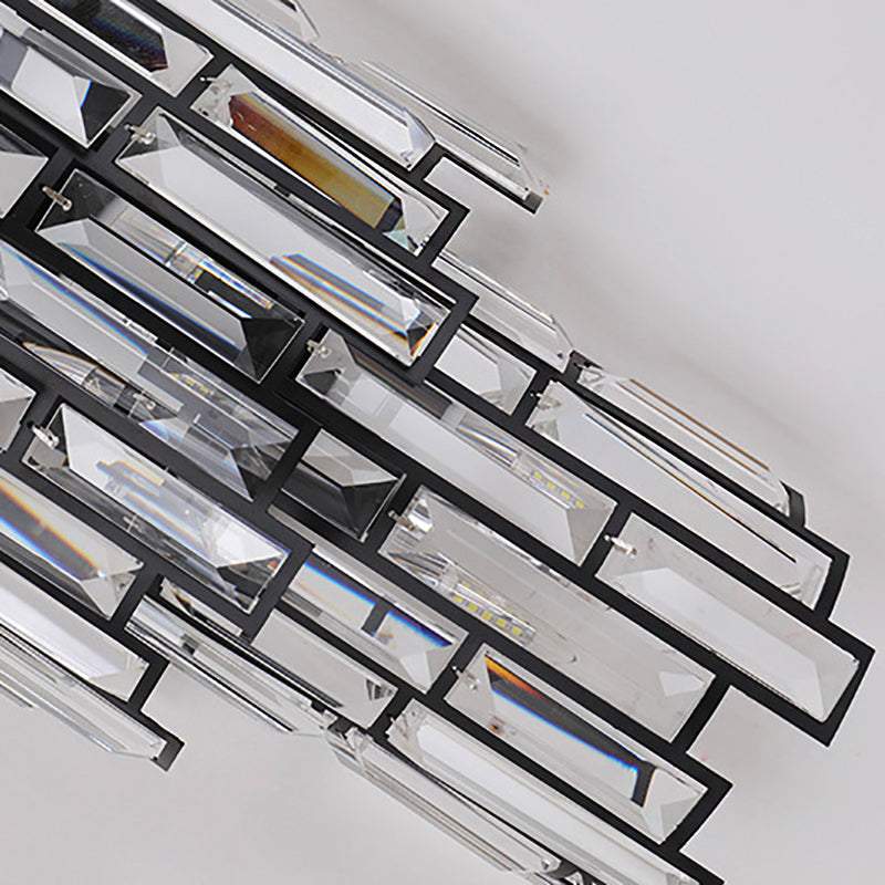 Contemporary Clear Crystal Block Led Wall Lamp In Sleek Black Finish - Ideal For Corridor Lighting