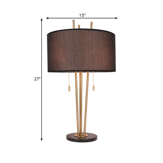 1-Light Traditional Drum Shape Reading Lamp In Black/White/Gold For Bedroom With Pull Chain - Desk