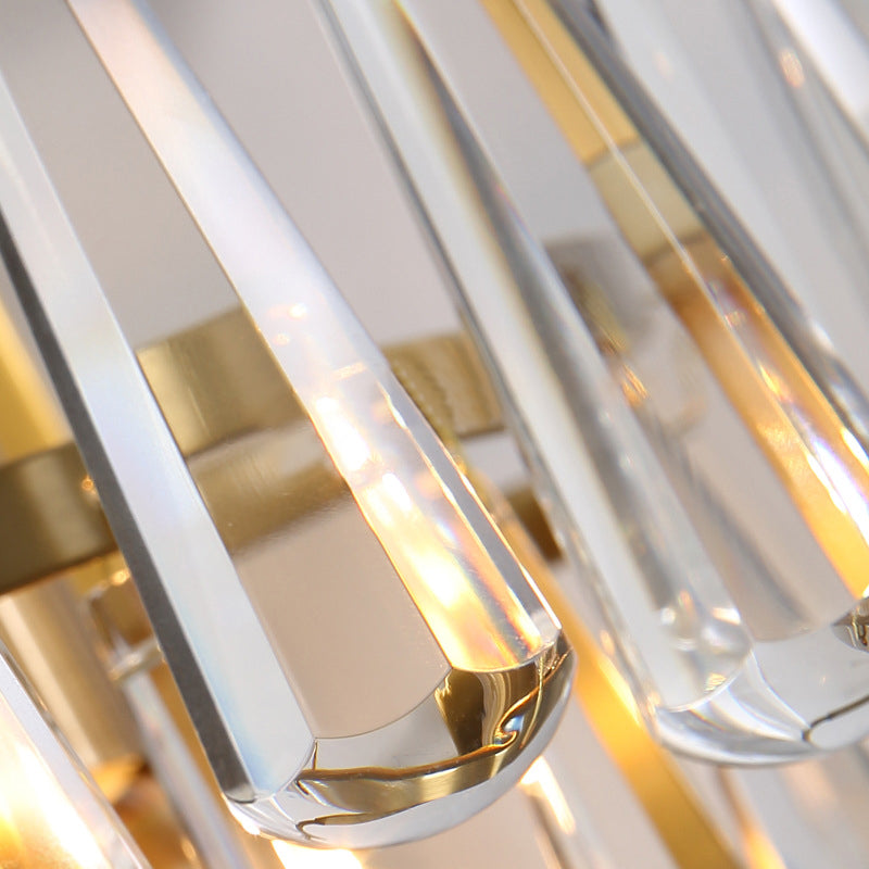 Modern 2-Light Metal Wall Fixture With Crystal Teardrop Shade And Golden Finish