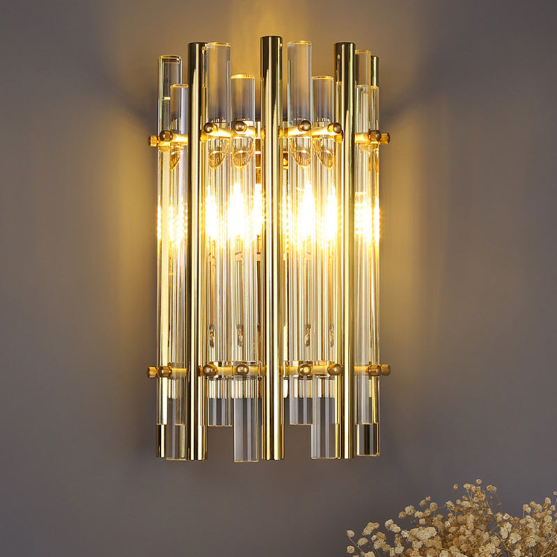Modernist Style Tubular Wall Sconce With Clear Crystal Metal Frame And 1 Light Ideal For Bedroom
