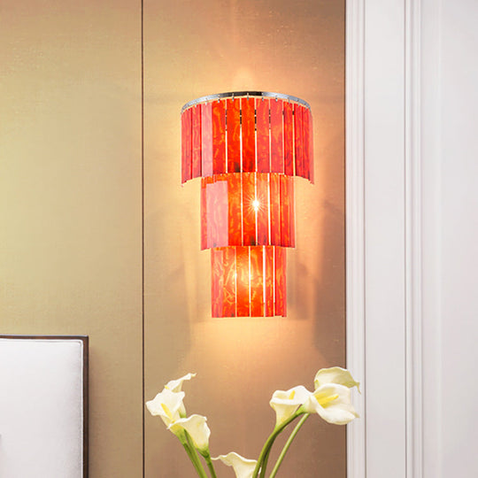 Modern Red Prism Wall Sconce - 2-Light Acrylic And Steel Lamp For Living Room