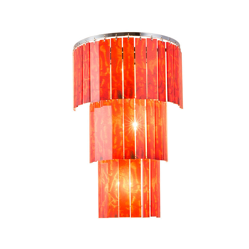 Modern Red Prism Wall Sconce - 2-Light Acrylic And Steel Lamp For Living Room