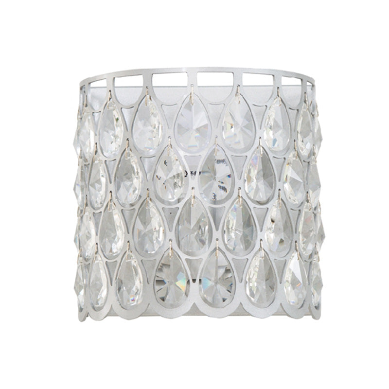 Minimalist Silver/Brass Half-Cylinder Wall Light Sconce - Clear Crystal Teardrop 1 Metal Lamp