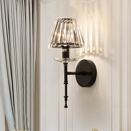 Modern Conical Crystal Wall Light With Gold Finish - Stylish Lighting Fixture For Living Room Black