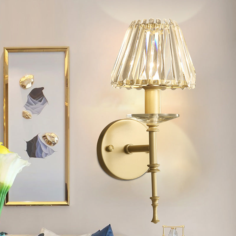 Modern Conical Crystal Wall Light With Gold Finish - Stylish Lighting Fixture For Living Room