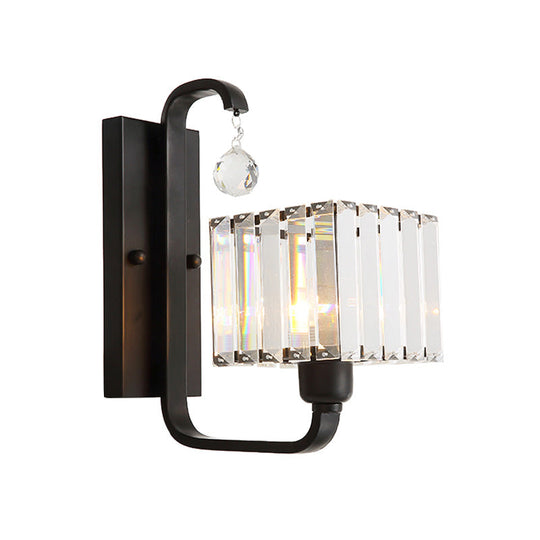 Modern Black/Gold Wall Sconce With Crystal Shade - Indoor Cubic Light Fixture