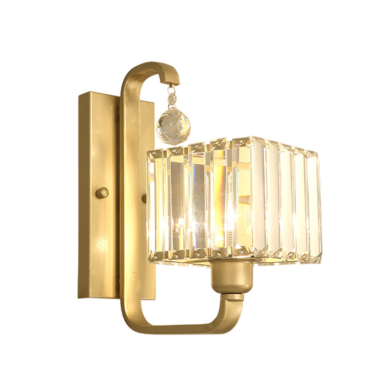 Modern Black/Gold Wall Sconce With Crystal Shade - Indoor Cubic Light Fixture