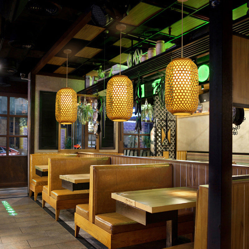 Sleek Handwoven Wood Suspension Light - Minimalist Rattan Pendant Ceiling Lamp / B