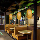 Sleek Handwoven Wood Suspension Light - Minimalist Rattan Pendant Ceiling Lamp / B