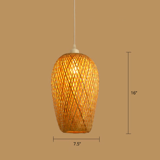 Sleek Handwoven Wood Suspension Light - Minimalist Rattan Pendant Ceiling Lamp / D