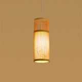Sleek Handwoven Wood Suspension Light - Minimalist Rattan Pendant Ceiling Lamp / F