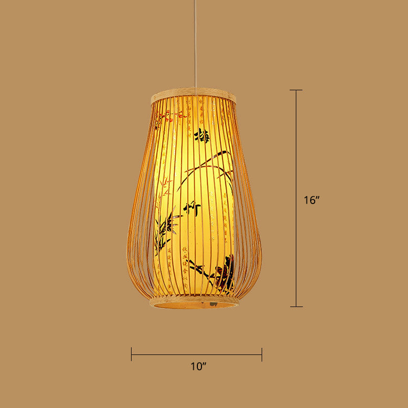 Sleek Handwoven Wood Suspension Light - Minimalist Rattan Pendant Ceiling Lamp / I