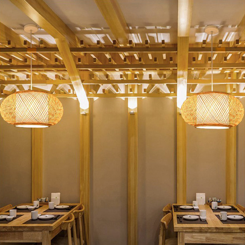 Minimalist Handwoven Rattan Pendant Ceiling Light - Wood Suspension Lighting / K