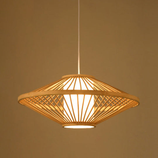 Sleek Handwoven Wood Suspension Light - Minimalist Rattan Pendant Ceiling Lamp / M