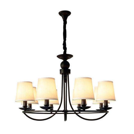 Vintage Tapered Drum Chandelier Pendant Light - Black Fabric For Living Room