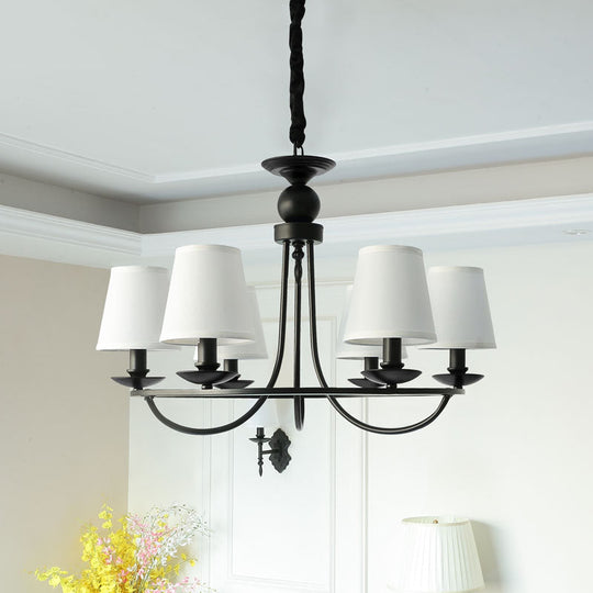 Vintage Tapered Drum Chandelier Pendant Light - Black Fabric For Living Room