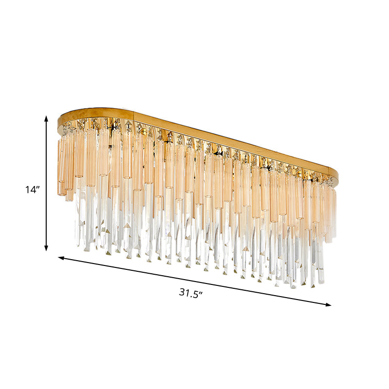 Contemporary Dining Room Ceiling Mounted Crystal Flush Mount Lamp - 10 Lights Golden Icicle