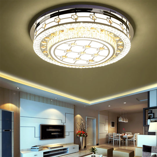 Modernist Led Chrome Crystal Flush Mount Ceiling Light For Living Room - 23.5’/31.5’ Diameter /