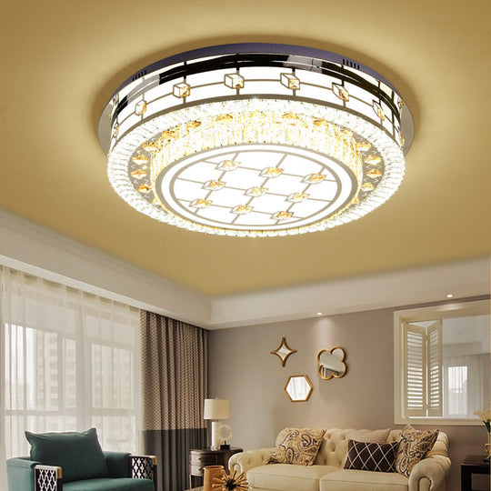 Modernist Led Chrome Crystal Flush Mount Ceiling Light For Living Room - 23.5’/31.5’ Diameter
