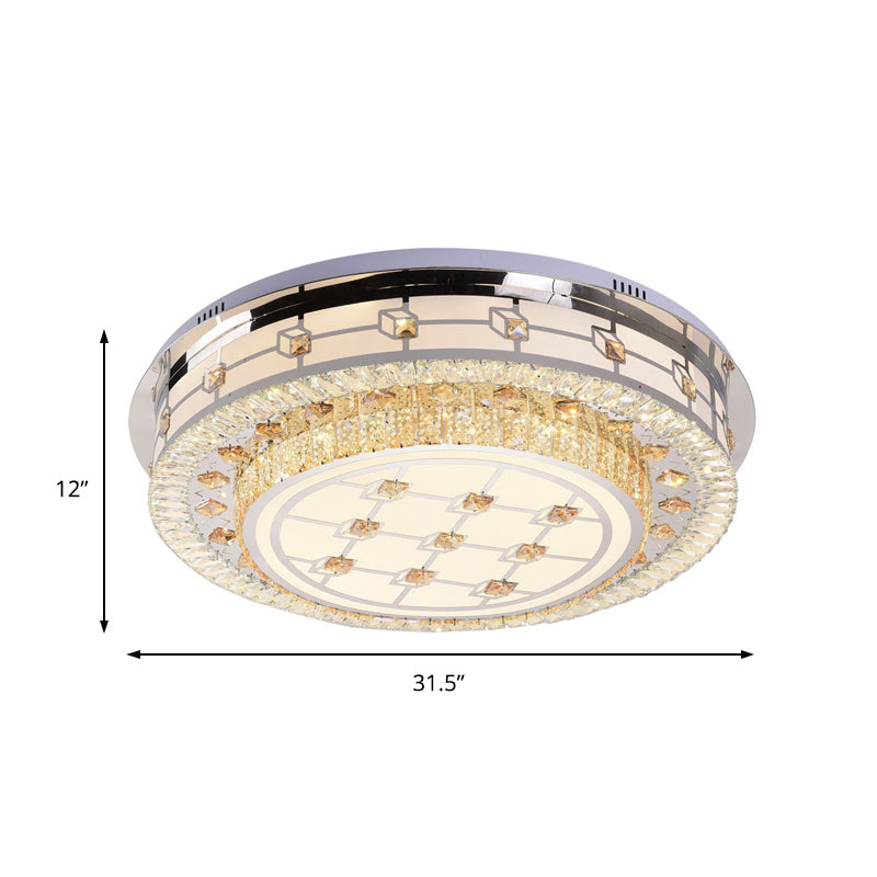 Modernist Led Chrome Crystal Flush Mount Ceiling Light For Living Room - 23.5’/31.5’ Diameter