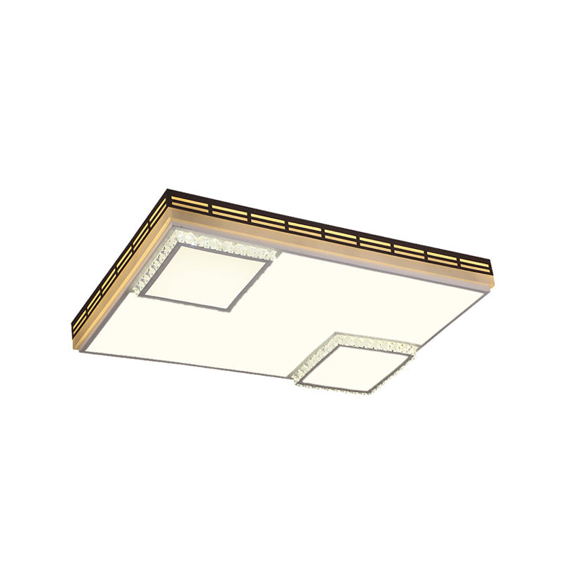 Simple Flush Mount Led Acrylic Ceiling Light With Crystal Accent - White Square/Rectangle