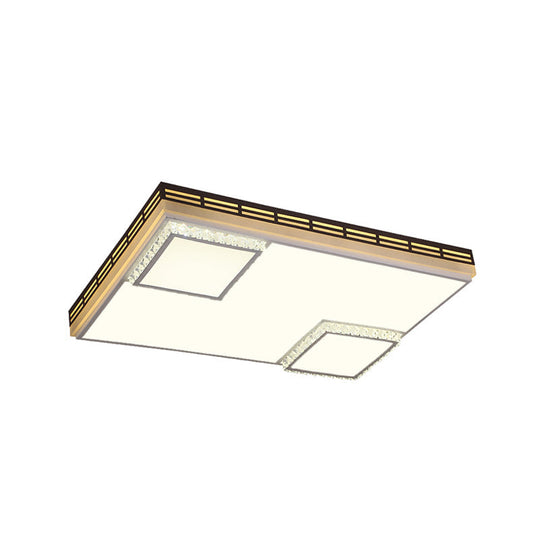Simple Flush Mount Led Acrylic Ceiling Light With Crystal Accent - White Square/Rectangle
