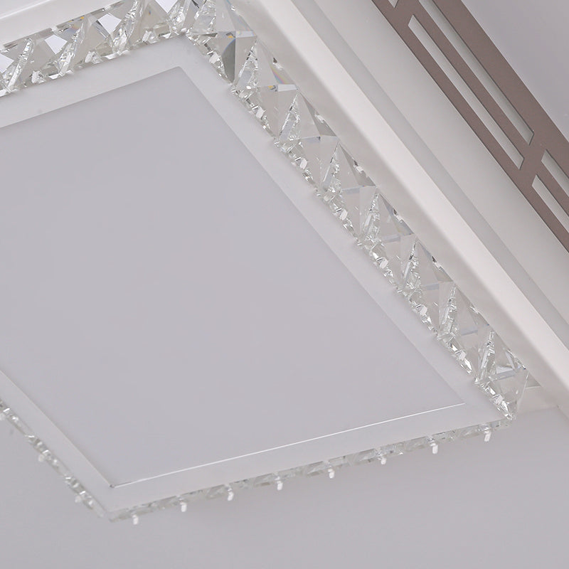 Simple Flush Mount Led Acrylic Ceiling Light With Crystal Accent - White Square/Rectangle
