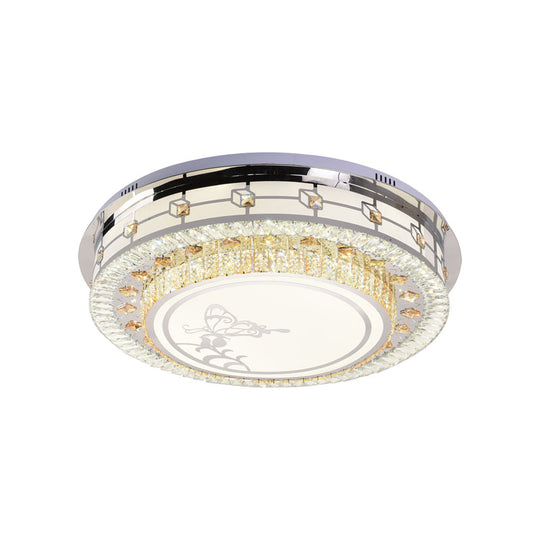 Contemporary Crystal Led Ceiling Light With Butterfly Pattern - Chrome Flush Mount Fixture