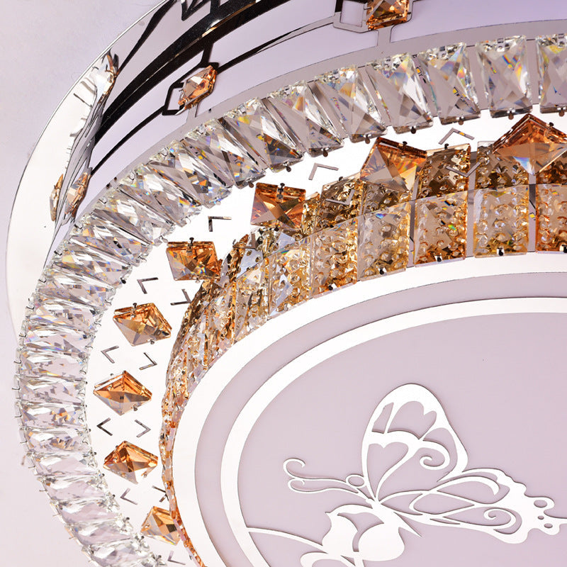 Contemporary Crystal Led Ceiling Light With Butterfly Pattern - Chrome Flush Mount Fixture