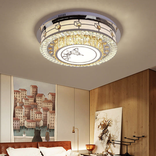 Contemporary Crystal Led Ceiling Light With Butterfly Pattern - Chrome Flush Mount Fixture