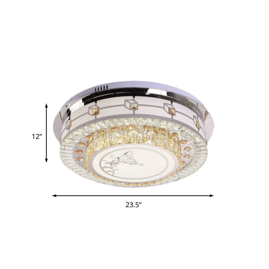 Contemporary Crystal Led Ceiling Light With Butterfly Pattern - Chrome Flush Mount Fixture