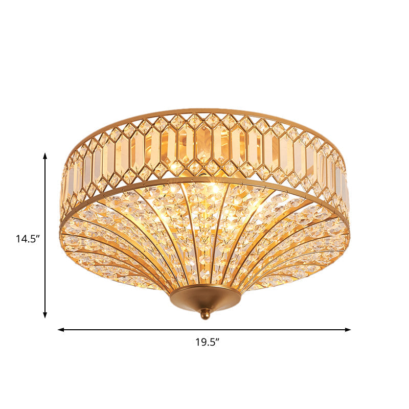 Chinese Style 5-Light Bedroom Ceiling Lamp In Flared Crystal Flush Mount Design - Gold Finish’