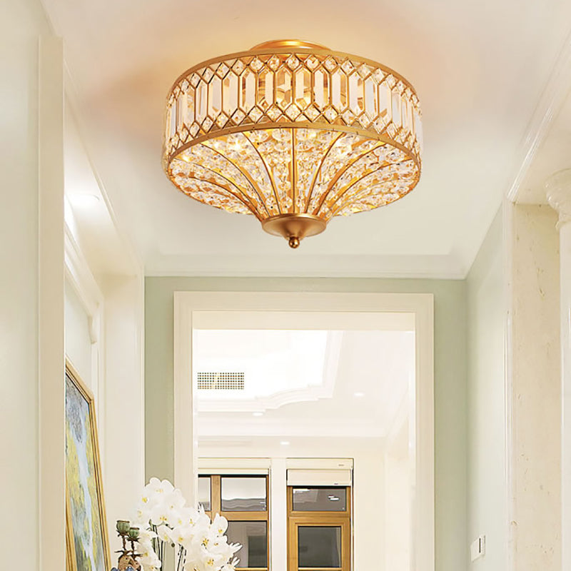 Chinese Style 5-Light Bedroom Ceiling Lamp In Flared Crystal Flush Mount Design - Gold Finish’