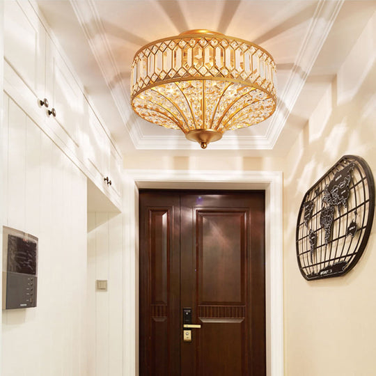 Chinese Style 5-Light Bedroom Ceiling Lamp In Flared Crystal Flush Mount Design - Gold Finish’