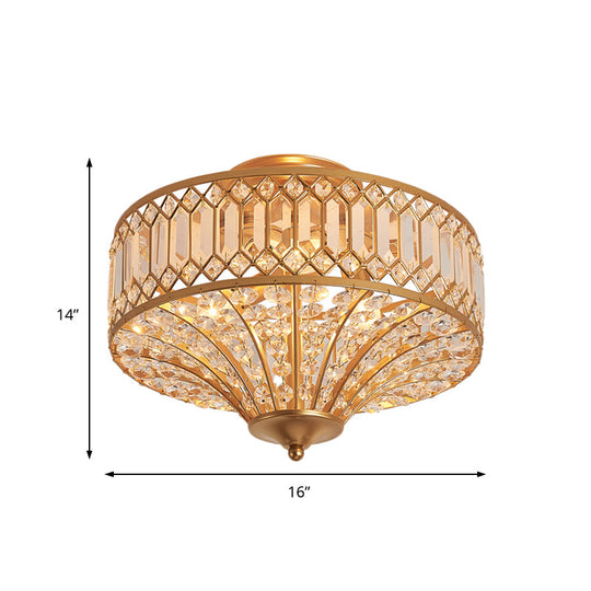 Chinese Style 5-Light Bedroom Ceiling Lamp In Flared Crystal Flush Mount Design - Gold Finish’