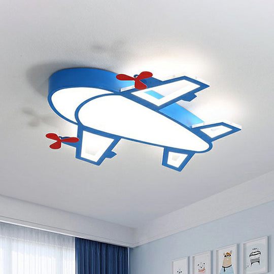 Blue Simplicity Plane Led Nursery Ceiling Flush Mount Light / 19.5 White