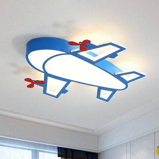 Blue Simplicity Plane Led Nursery Ceiling Flush Mount Light