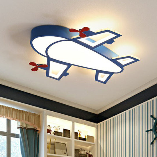 Blue Simplicity Plane Led Nursery Ceiling Flush Mount Light / 19.5 Warm