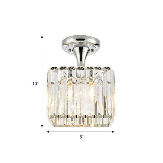 Sleek Crystal Kitchen Flush Light: Spiral Cone Cylinder Design With Chrome Finish